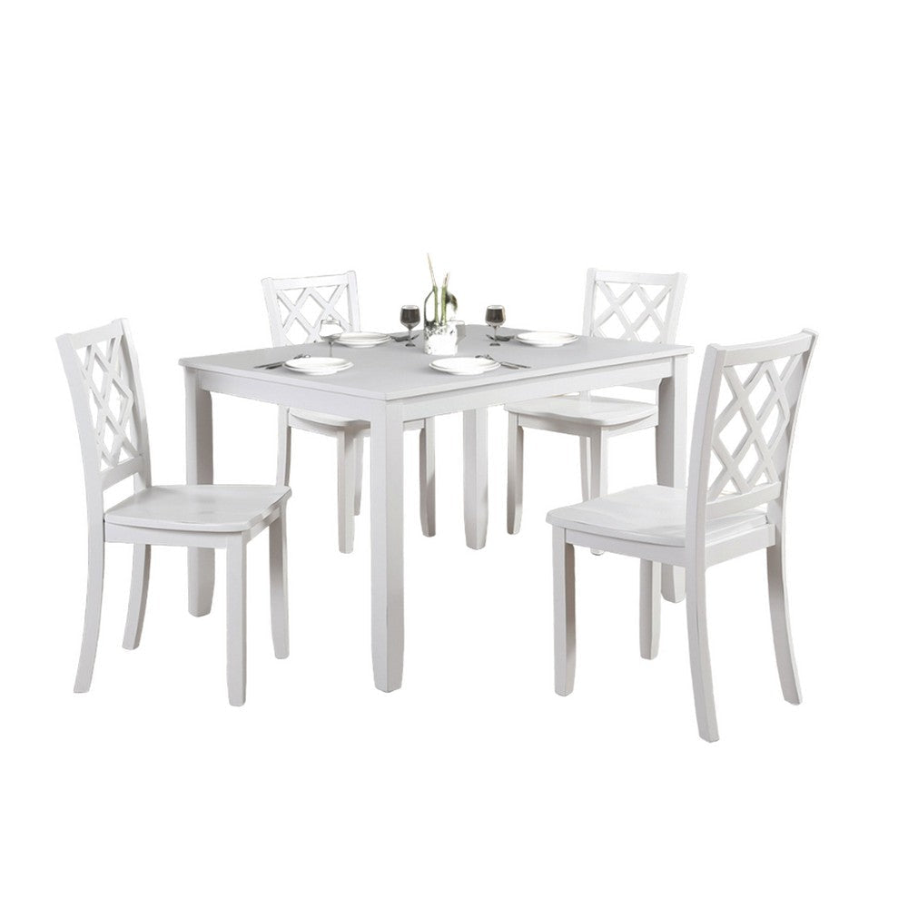 Ziko 5 Piece Dining Table Set, 4 Crossed Back Chairs, White Solid Wood By Casagear Home