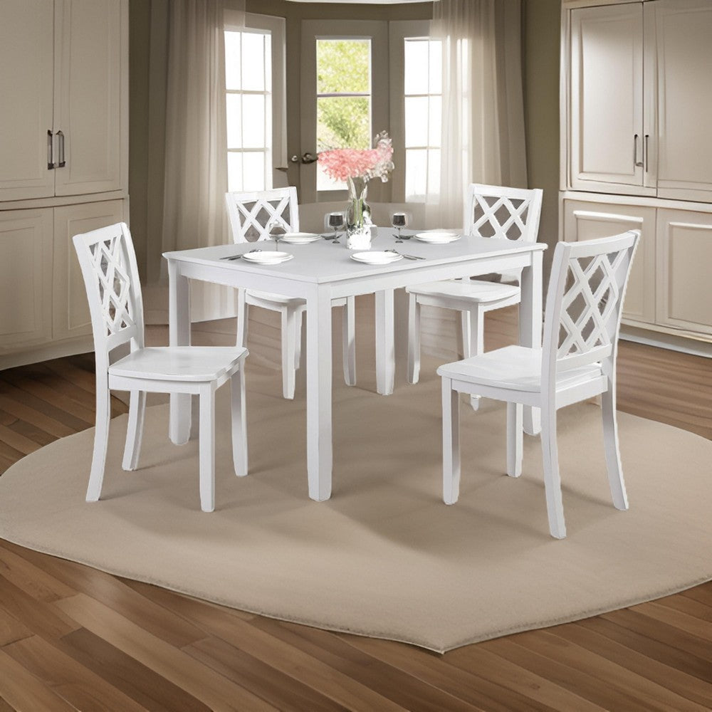 Ziko 5 Piece Dining Table Set 4 Crossed Back Chairs White Solid Wood By Casagear Home BM319795