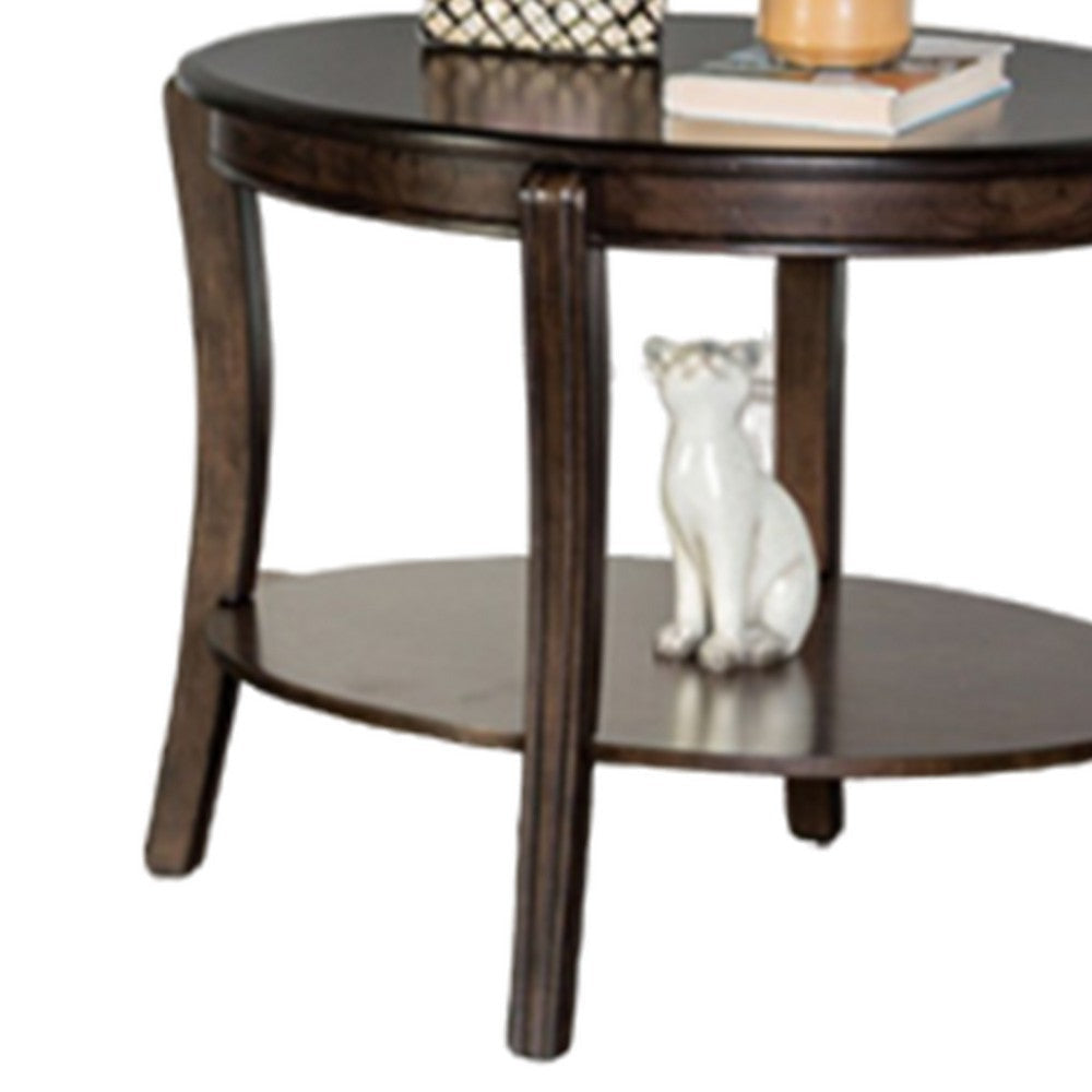 Orio Side End Table Open Shelves 31 Inch Oval Top Curve Legs Brown Wood By Casagear Home BM319797