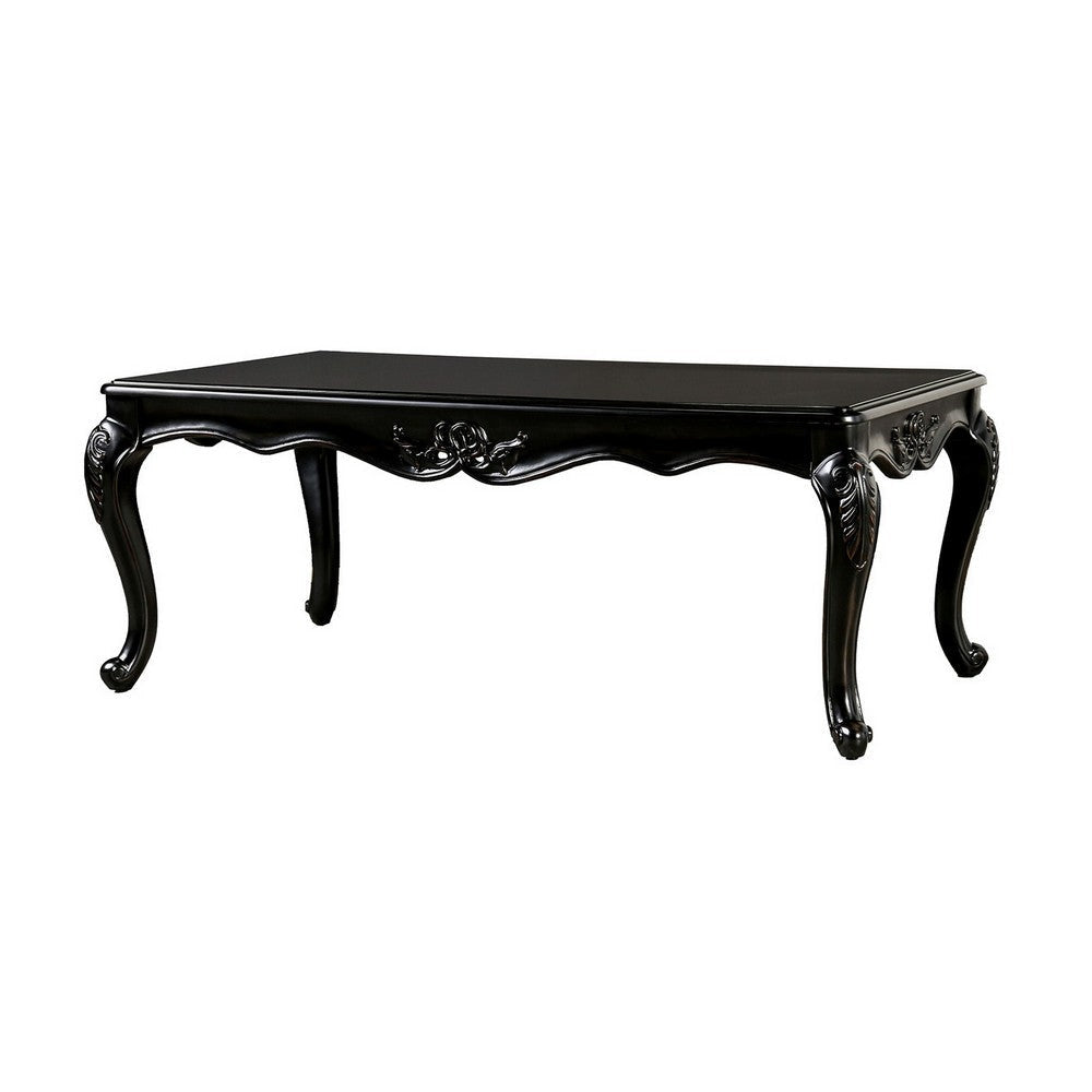 Roche Coffee Table 53 Inch Classical Cabriole Legs Dark Brown Solid Wood By Casagear Home BM319799