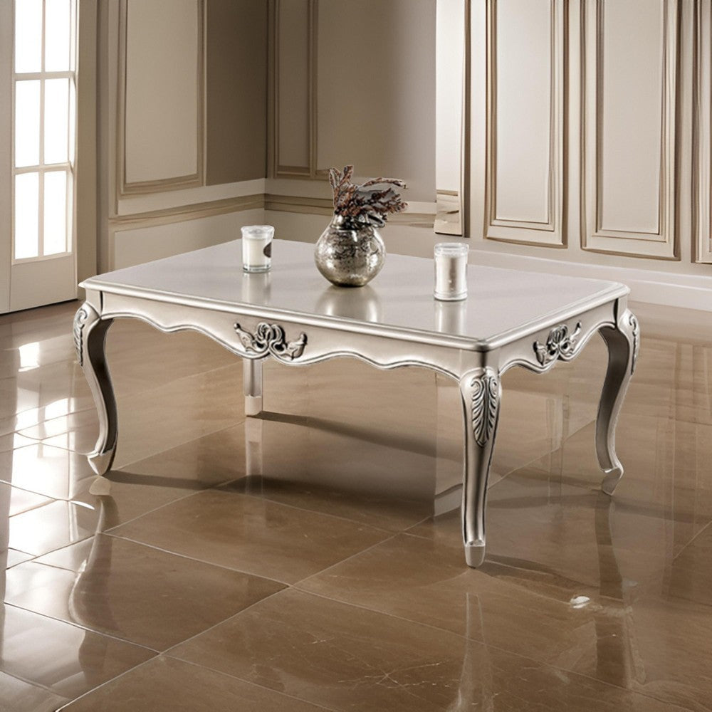 Roche Coffee Table 53 Inch Classical Cabriole Legs Champagne Gold Wood By Casagear Home BM319801