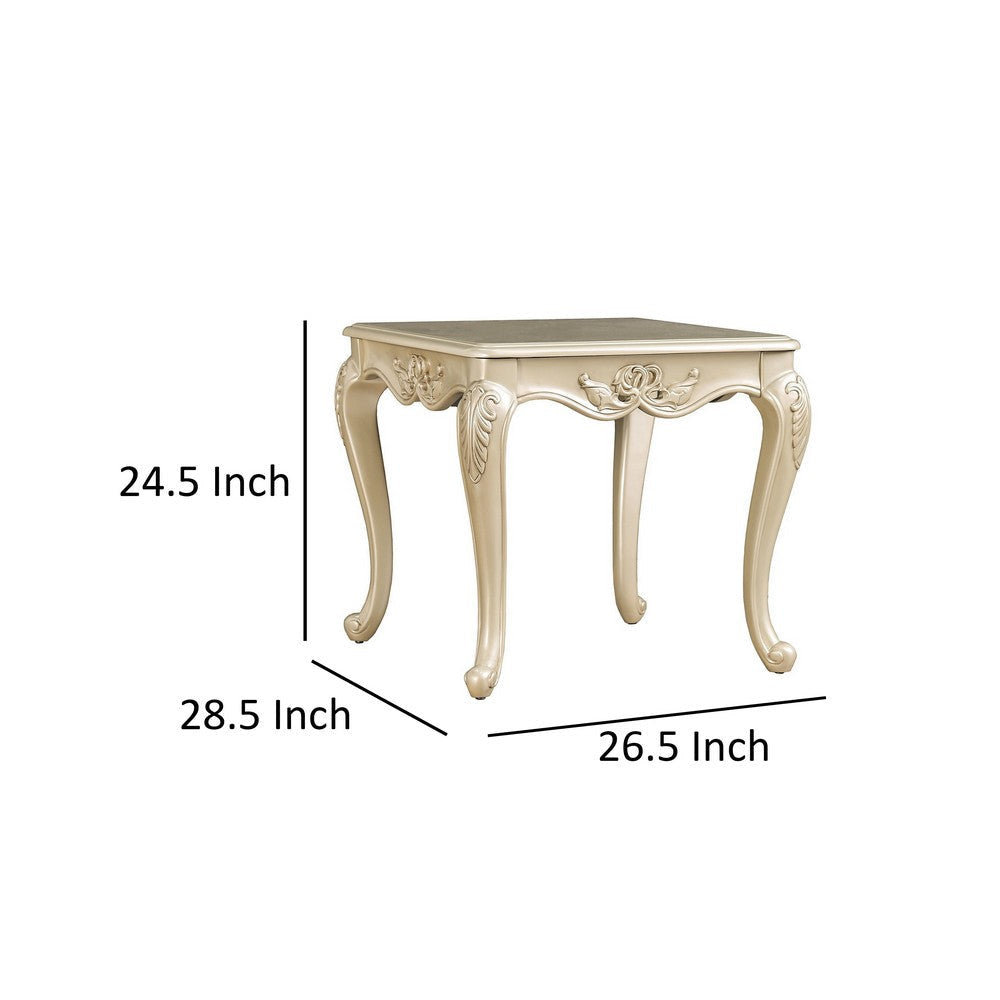 Roche Side End Table 29 Inch Classic Cabriole Legs Champagne Gold Wood By Casagear Home BM319802