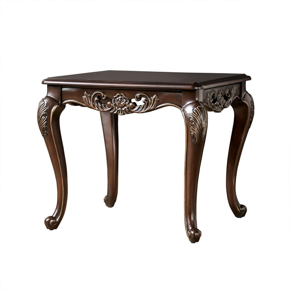 Halie Side End Table 28 Inch Classic Cabriole Legs Dark Brown Solid Wood By Casagear Home BM319804