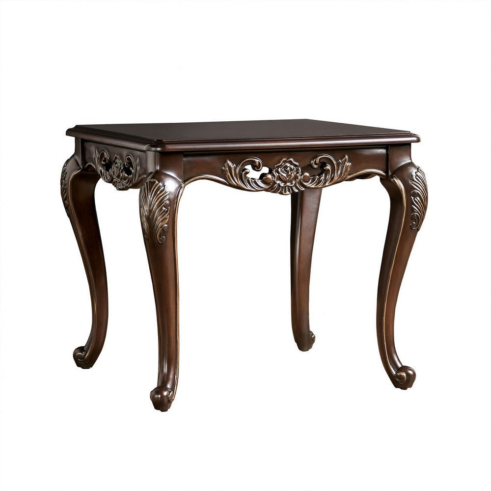 Halie Side End Table, 28 Inch, Classic Cabriole Legs, Dark Brown Solid Wood By Casagear Home