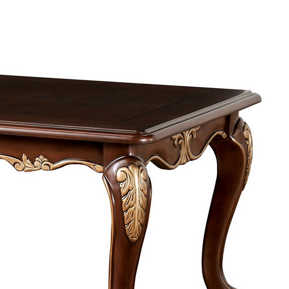 Saili Coffee Table Gold Carvings 48 Inch Cabriole Tobacco Brown Wood By Casagear Home BM319805