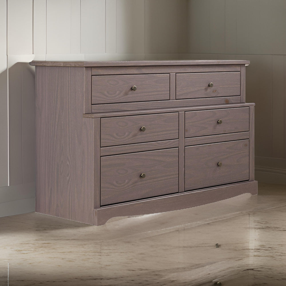 Stav Wide Dresser Chest with 6 Drawers Plank Style Gray Solid Wood By Casagear Home BM319808