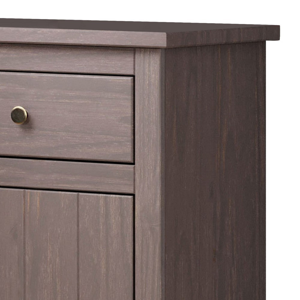 Stav Nightstand 1 Drawer and Door 25 Inch Plank Style Gray Solid Wood By Casagear Home BM319809