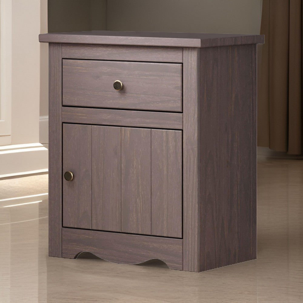 Stav Nightstand 1 Drawer and Door 25 Inch Plank Style Gray Solid Wood By Casagear Home BM319809