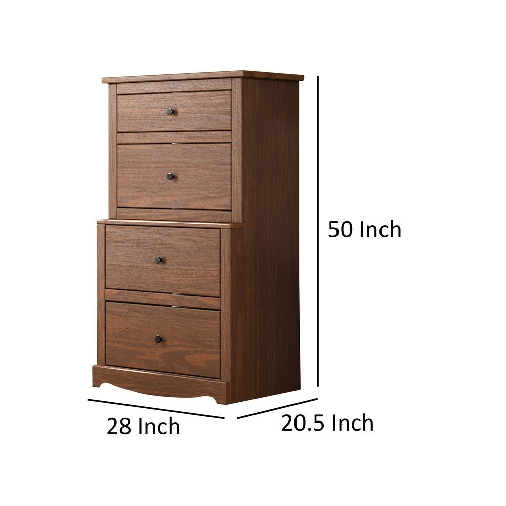 Stav Tall Dresser Chest with 4 Drawers Plank Style Brown Solid Wood By Casagear Home BM319810