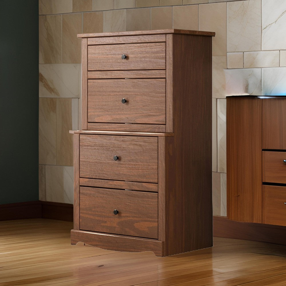 Stav Tall Dresser Chest with 4 Drawers Plank Style Brown Solid Wood By Casagear Home BM319810