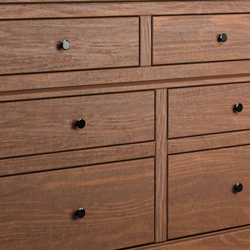 Stav Wide Dresser Chest with 6 Drawers Plank Style Brown Solid Wood By Casagear Home BM319811