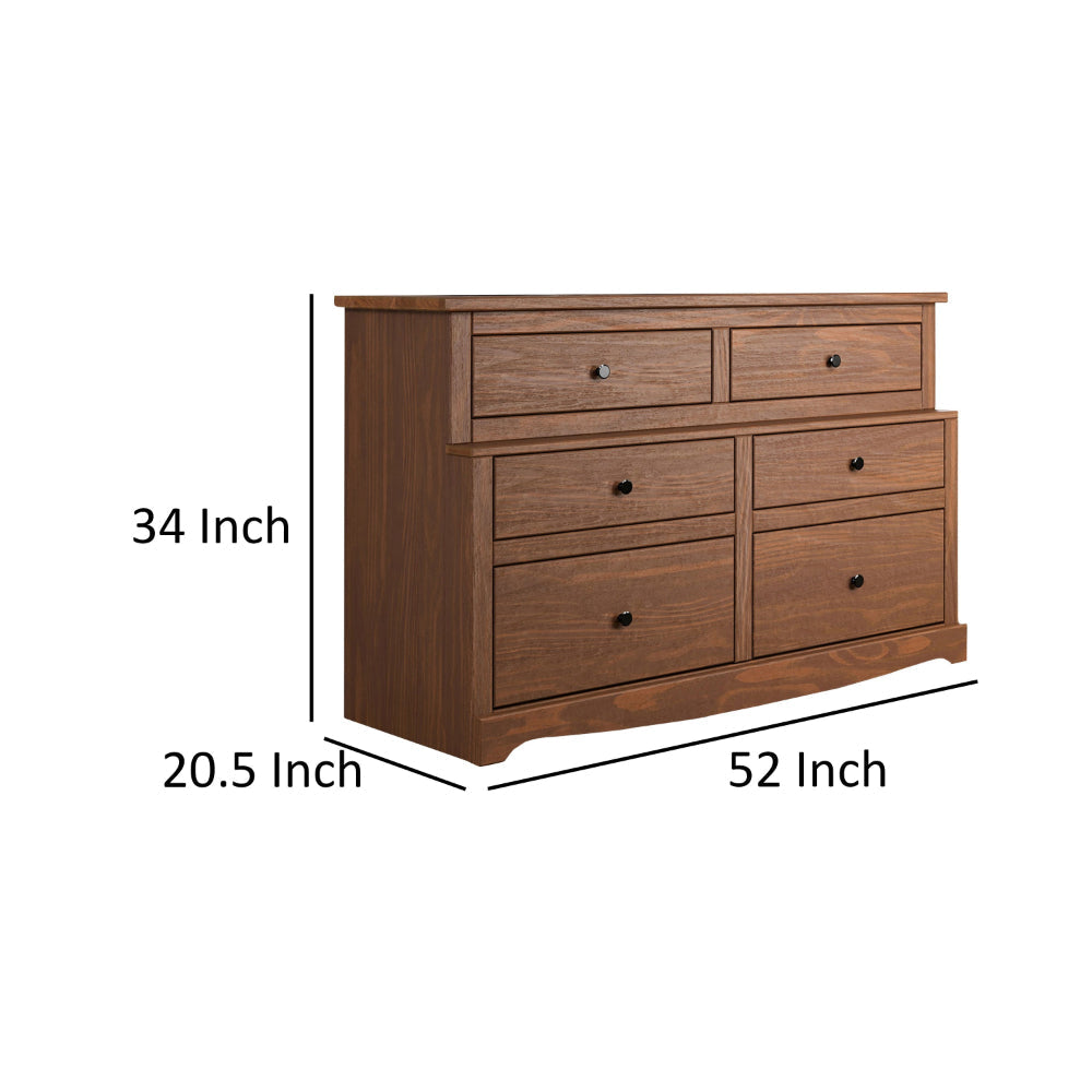 Stav Wide Dresser Chest with 6 Drawers Plank Style Brown Solid Wood By Casagear Home BM319811