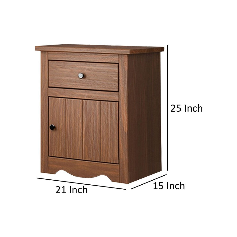 Stav Nightstand 1 Drawer and Door 25 Inch Plank Style Brown Solid Wood By Casagear Home BM319812