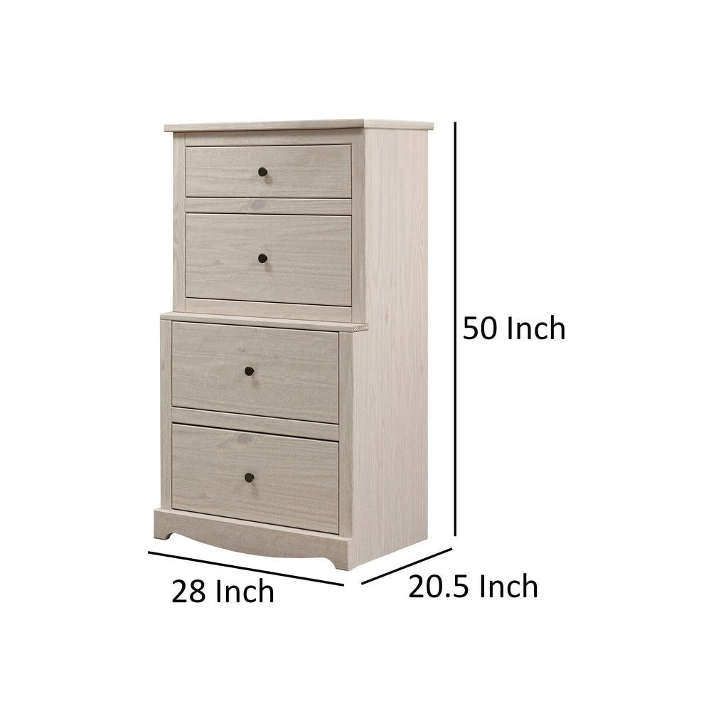 Stav Tall Dresser Chest with 4 Drawers Plank Style White Solid Wood By Casagear Home BM319813