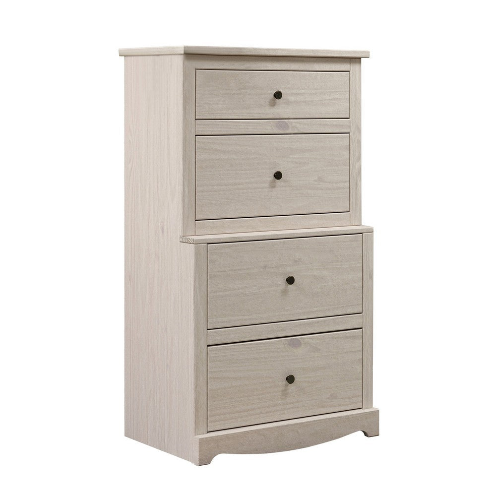 Stav Tall Dresser Chest with 4 Drawers, Plank Style, White Solid Wood By Casagear Home