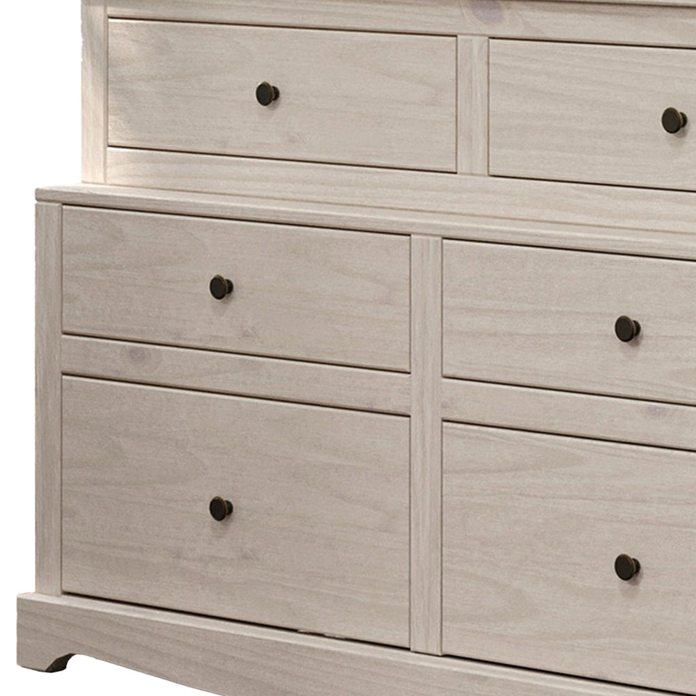 Stav Wide Dresser Chest with 6 Drawers Plank Style White Solid Wood By Casagear Home BM319814