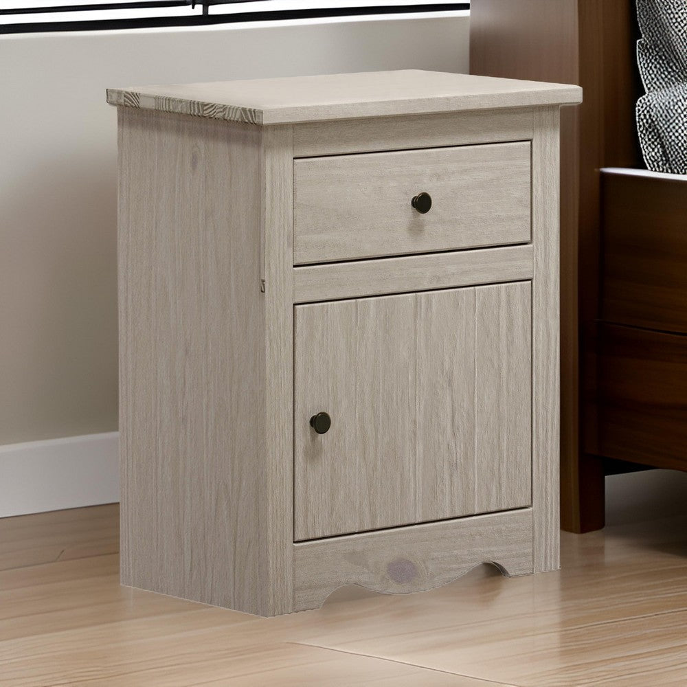 Stav Nightstand 1 Drawer and Door 25 Inch Plank Style White Solid Wood By Casagear Home BM319815