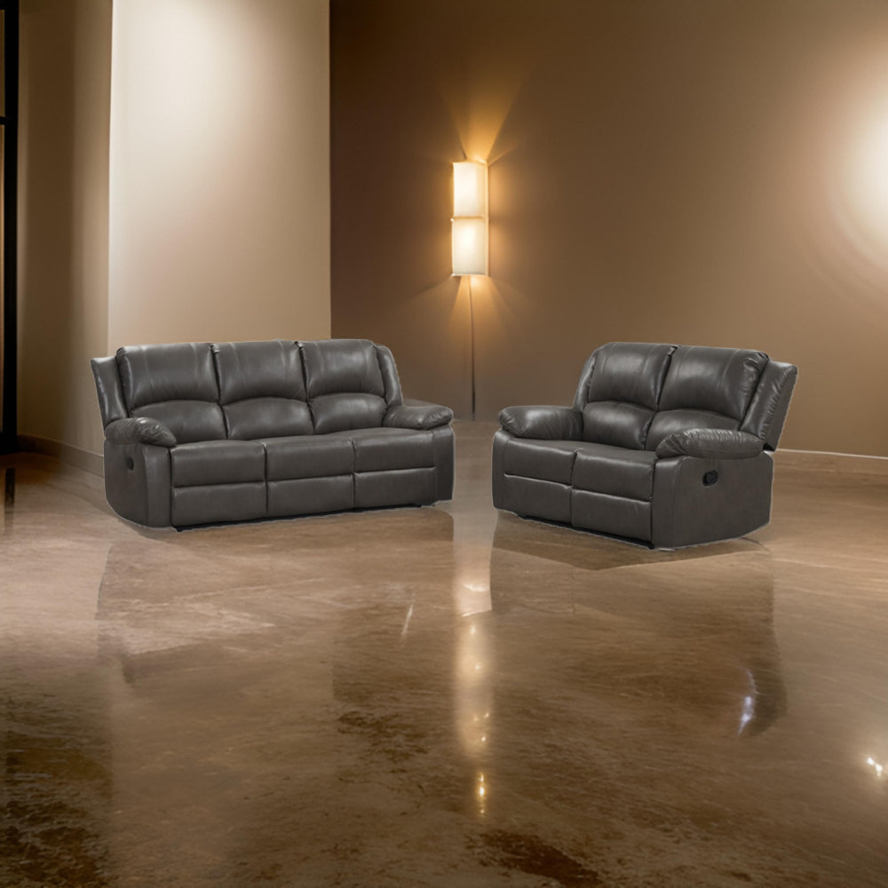 Lizzy Sofa and Loveseat Set Manual Reclining Solid Wood Gray Leather By Casagear Home BM319816