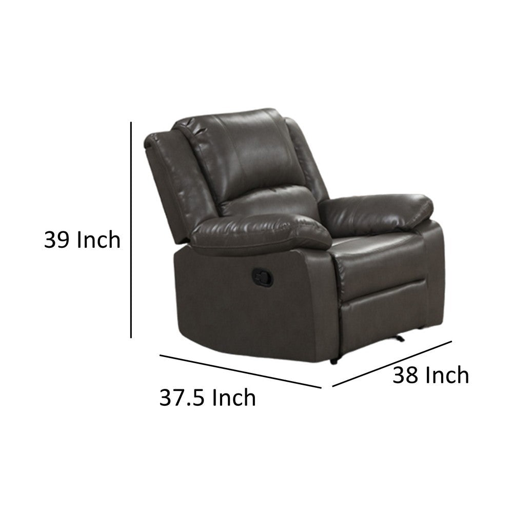 Lizzy Manual Glider Recliner Chair Pillow Arms Solid Wood Gray Leather By Casagear Home BM319817