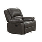 Lizzy Manual Glider Recliner Chair, Pillow Arms, Solid Wood, Gray Leather By Casagear Home