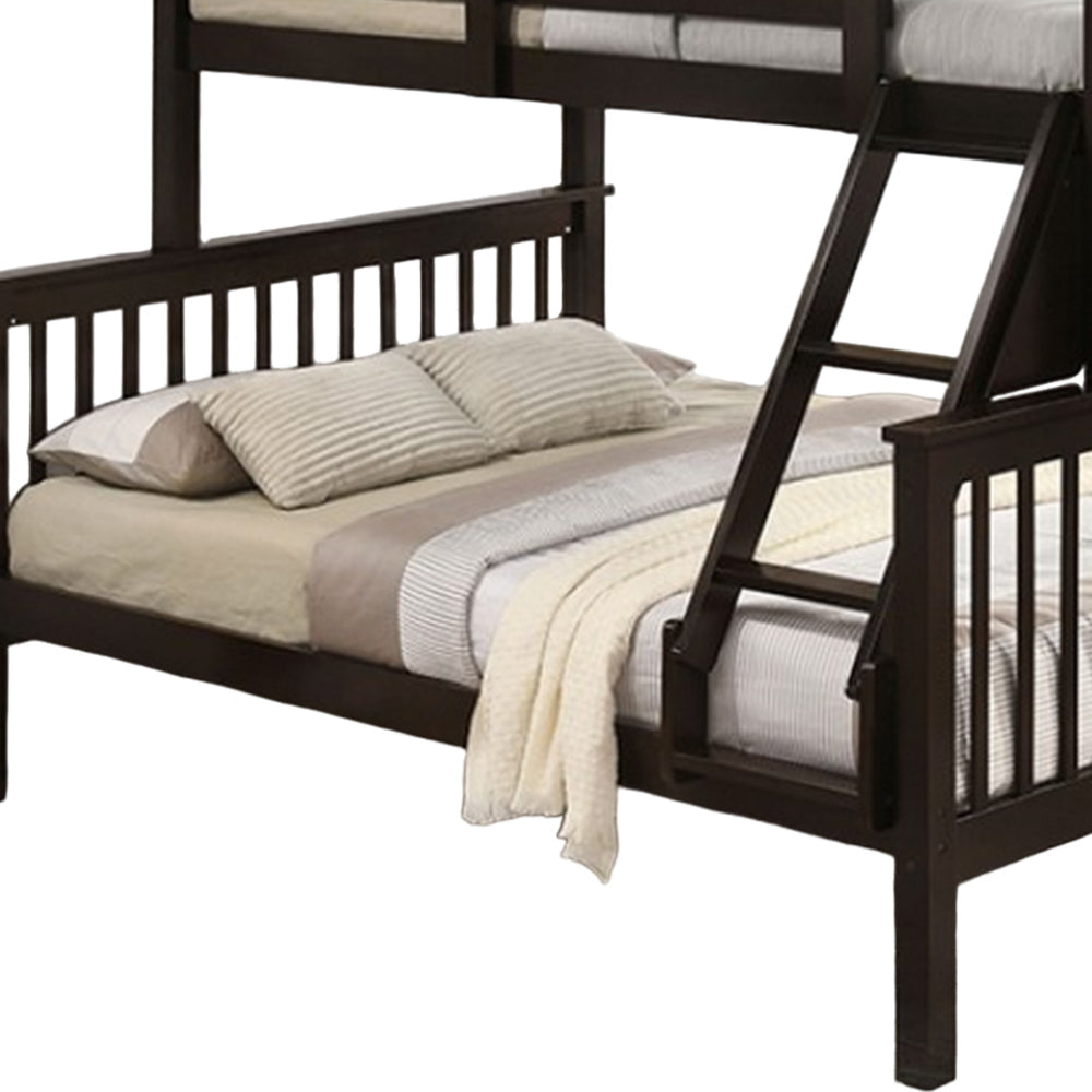 Bruke Twin/Full Size Bunk Bed with Ladder Slatted Brown Solid Hardwood By Casagear Home BM319820