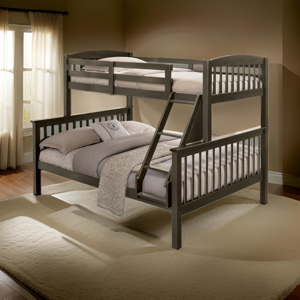 Bruke Twin/Full Size Bunk Bed with Ladder Slatted Gray Solid Hardwood By Casagear Home BM319821