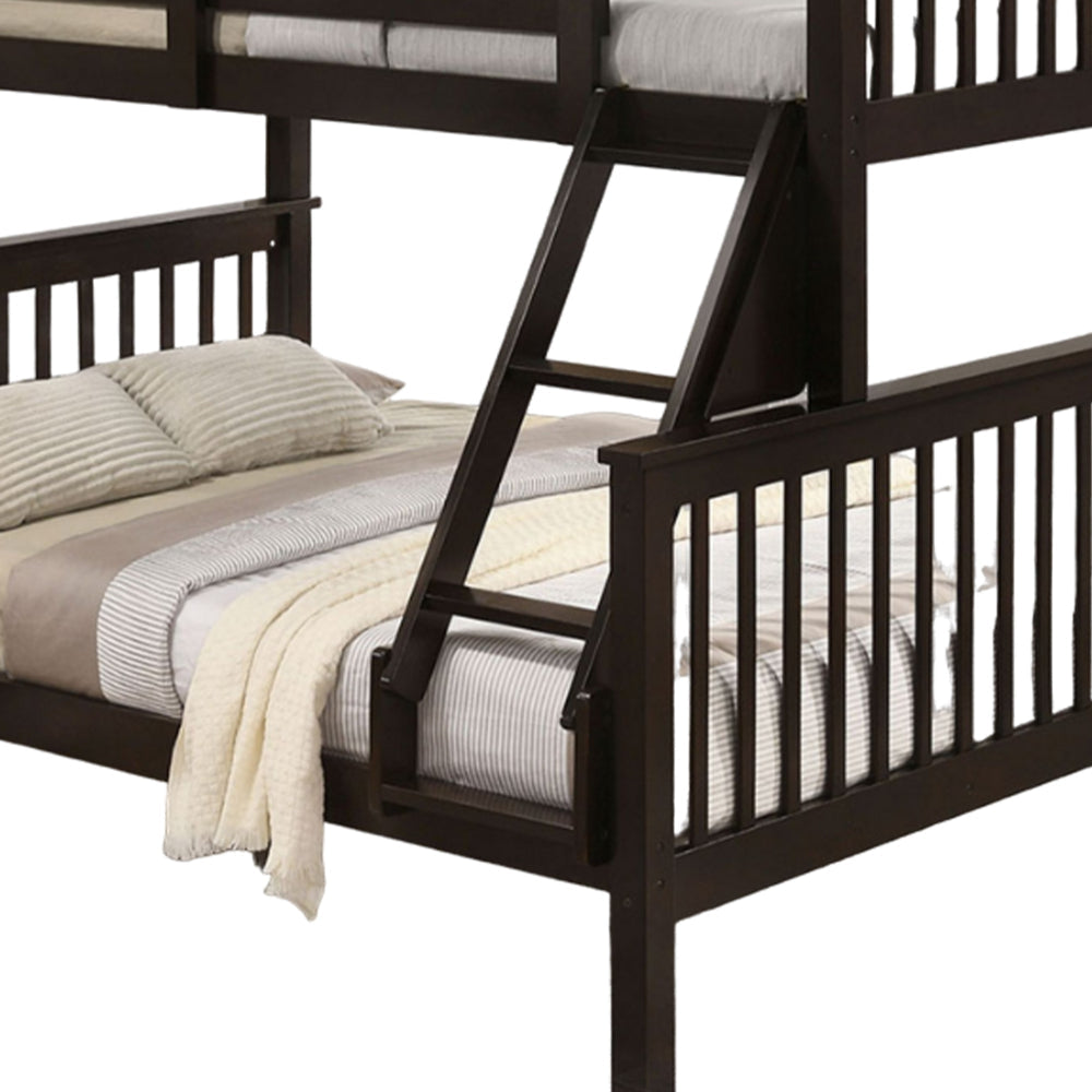 Bruke Twin/Full Bunk Bed with Ladder Slatted Cherry Brown Solid Hardwood By Casagear Home BM319822