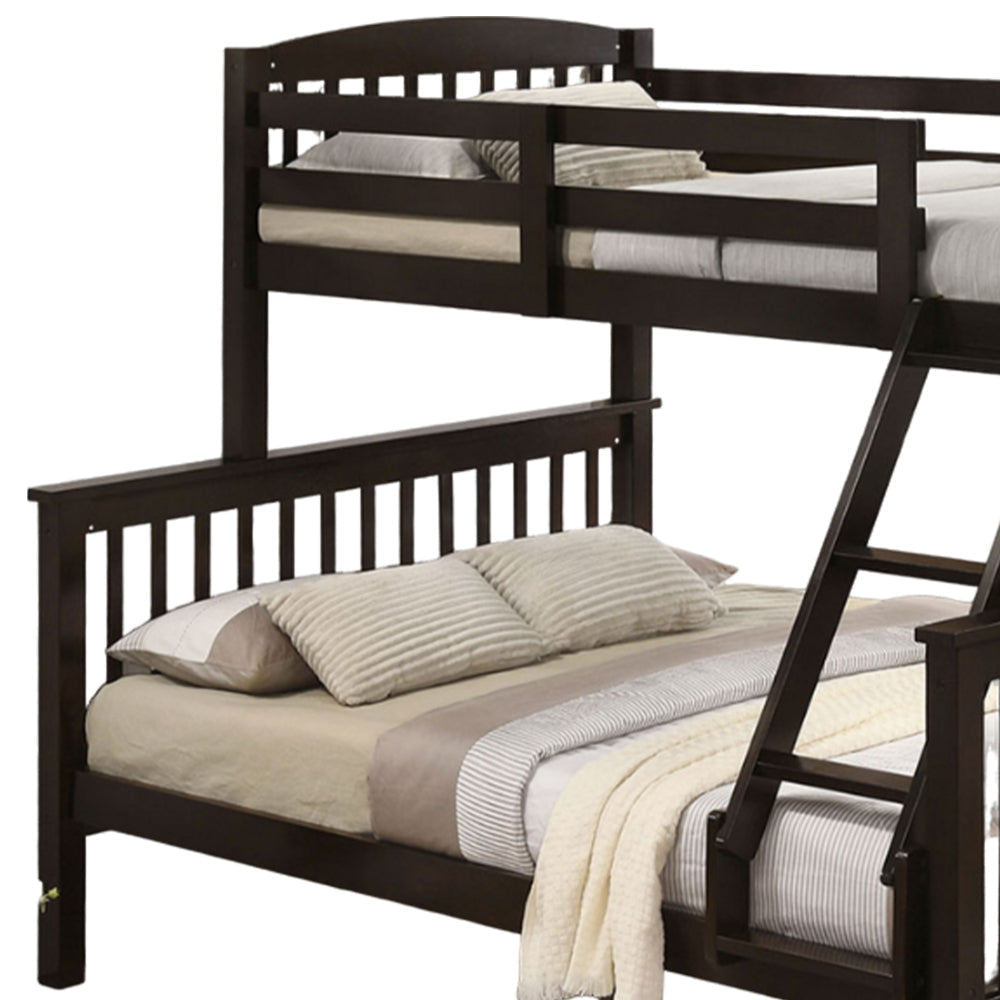 Bruke Twin/Full Bunk Bed with Ladder Slatted Cherry Brown Solid Hardwood By Casagear Home BM319822