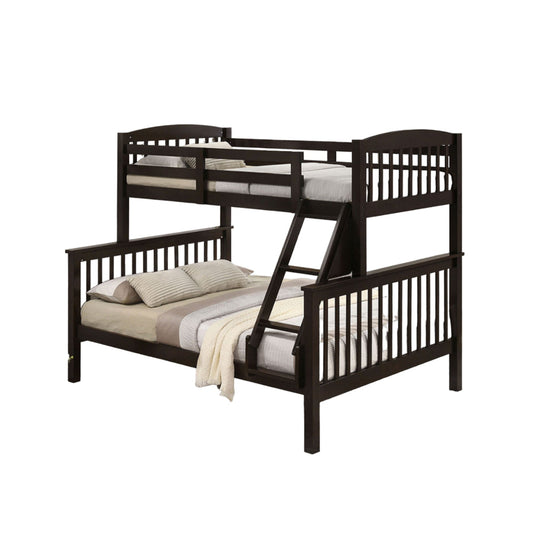 Bruke Twin/Full Bunk Bed with Ladder, Slatted Cherry Brown Solid Hardwood By Casagear Home