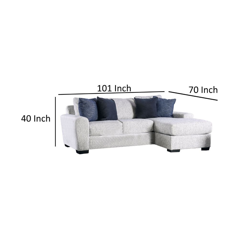 East Sectional Sofa Reversible Chaise 4 Pillows Cream White Chenille By Casagear Home BM319824