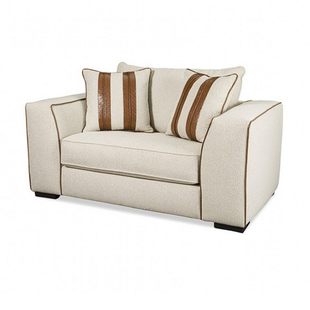 Elize Accent Chair with 2 Pillows Solid Wood Faux Leather Beige Boucle By Casagear Home BM319828