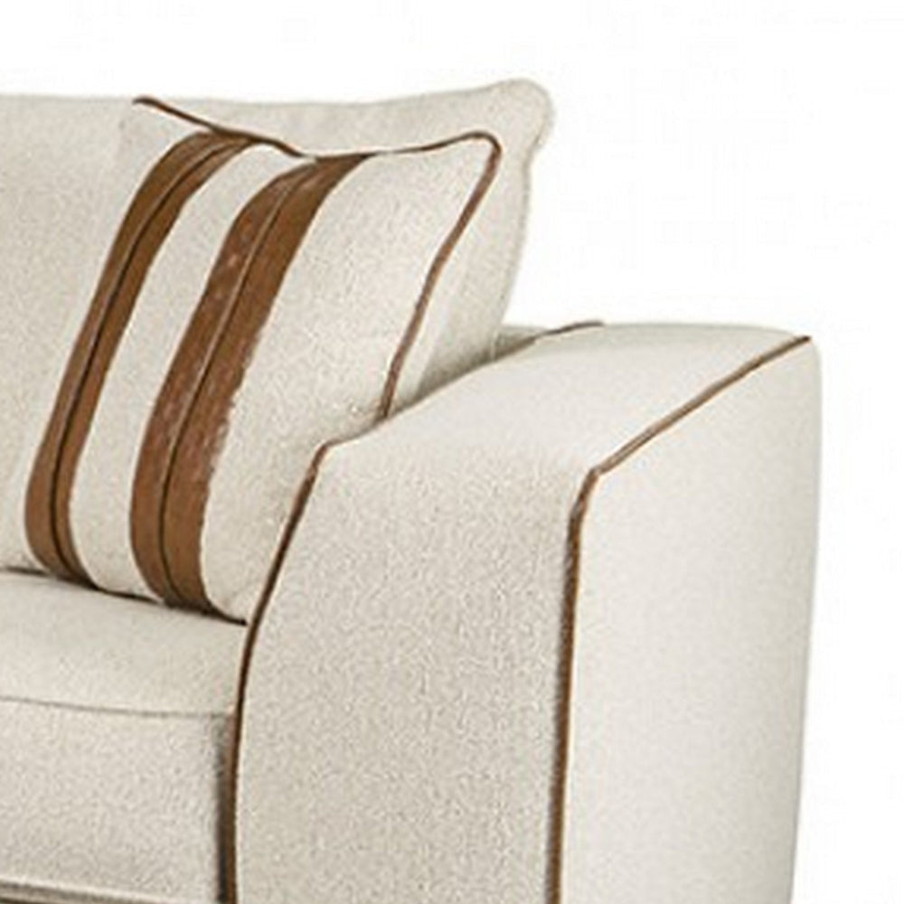 Elize Accent Chair with 2 Pillows Solid Wood Faux Leather Beige Boucle By Casagear Home BM319828