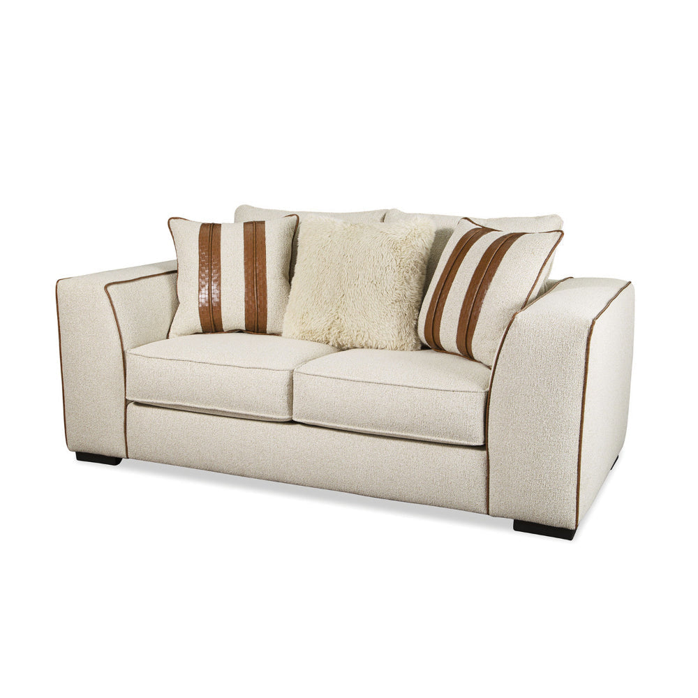 Elize Loveseat 3 Accent Pillows 81 Inch Solid Wood Brown Beige Boucle By Casagear Home BM319829