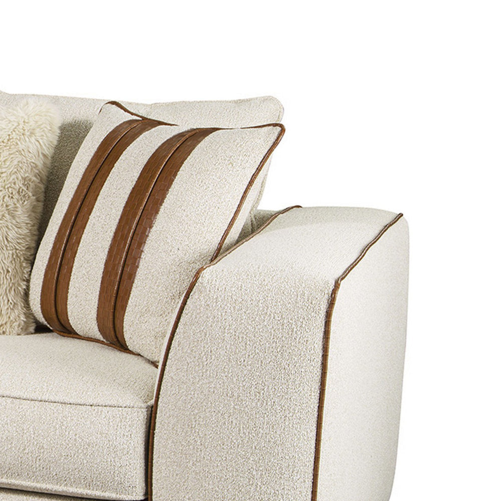 Elize Loveseat 3 Accent Pillows 81 Inch Solid Wood Brown Beige Boucle By Casagear Home BM319829