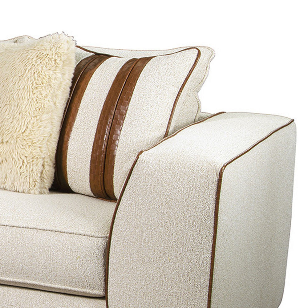 Elize Sofa with 5 Accent Pillows 91 Inch Solid Wood Brown Beige Boucle By Casagear Home BM319830