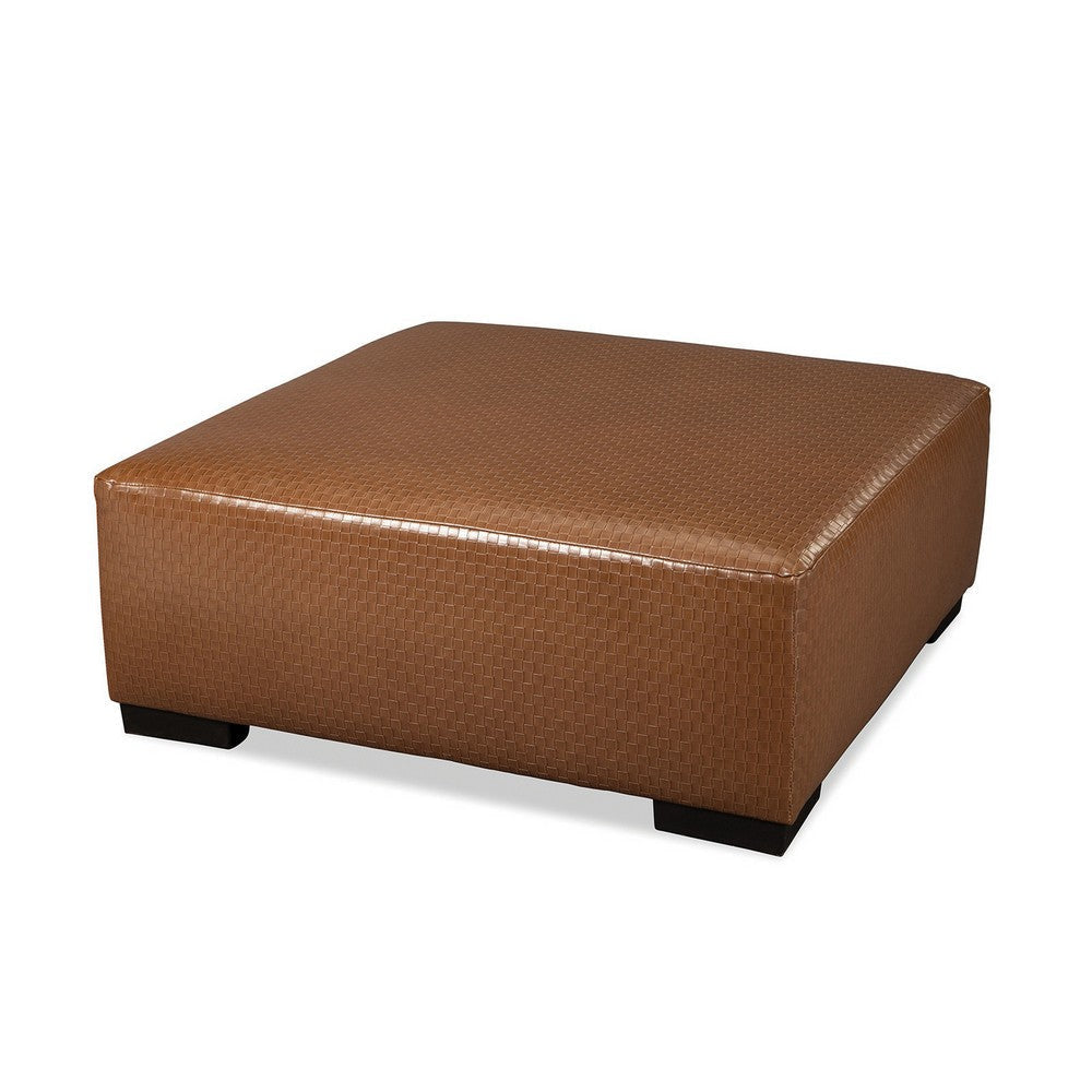 Elize Ottoman Basketweave Design 41 Inch Black Wood Brown Faux Leather By Casagear Home BM319831