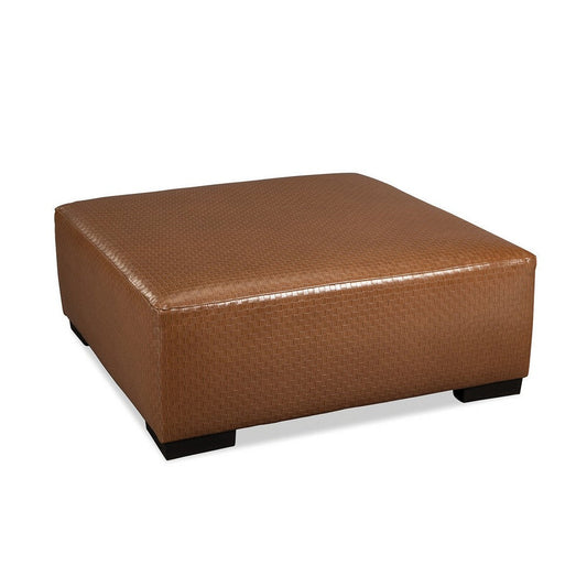 Elize Ottoman, Basketweave Design, 41 Inch, Black Wood, Brown Faux Leather By Casagear Home