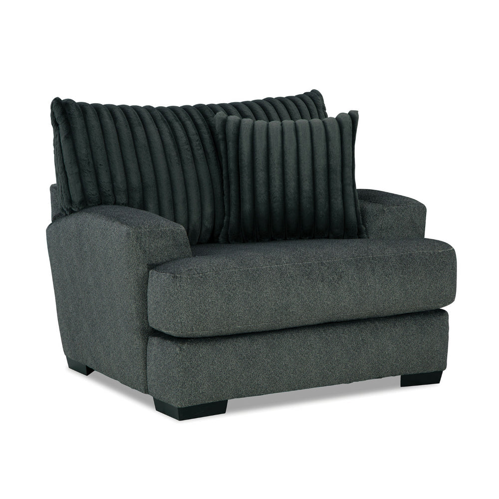 Laila Accent Chair with Throw Pillow, Solid Wood, Dark Gray Chenille Fabric By Casagear Home