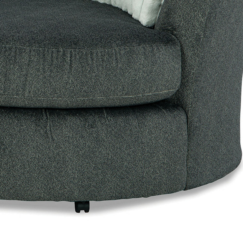 Laila Swivel Accent Chair 3 Throw Pillows Round Back Dark Gray Chenille By Casagear Home BM319835