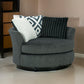 Laila Swivel Accent Chair 3 Throw Pillows Round Back Dark Gray Chenille By Casagear Home BM319835