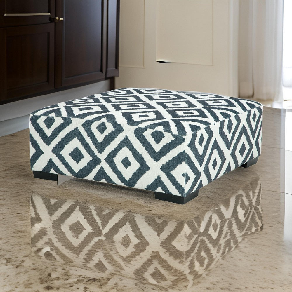 Laila Ottoman Geometric Design 41 Inch Dark Gray and Ivory Chenille By Casagear Home BM319839