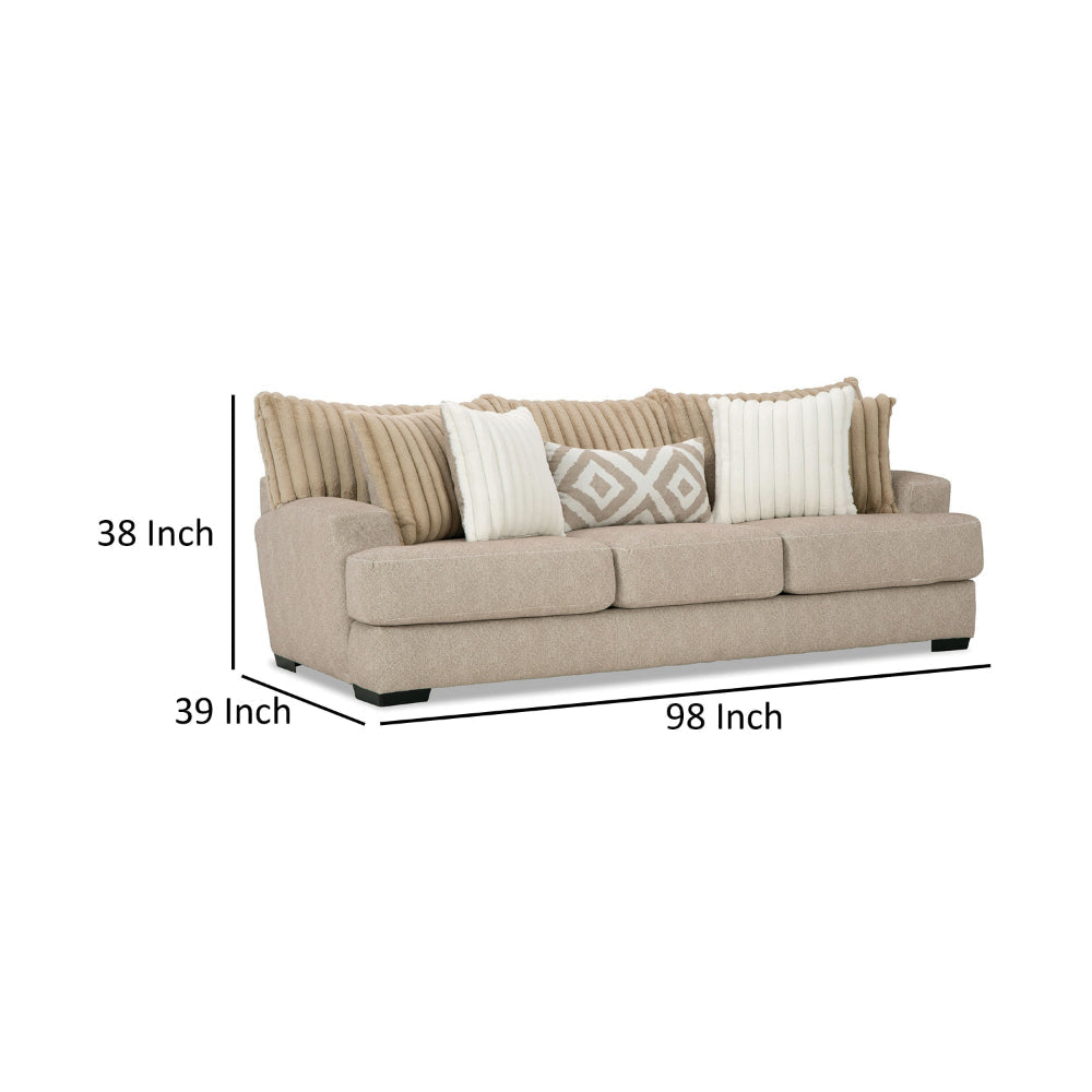 Laila Sofa 5 Accent Pillows 98 Inch Solid Wood Light Brown Chenille By Casagear Home BM319840