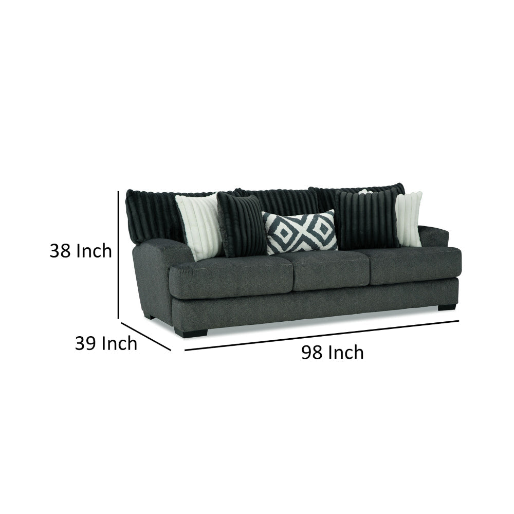 Laila Sofa 5 Accent Pillows 98 Inch Solid Wood Dark Gray Chenille By Casagear Home BM319841