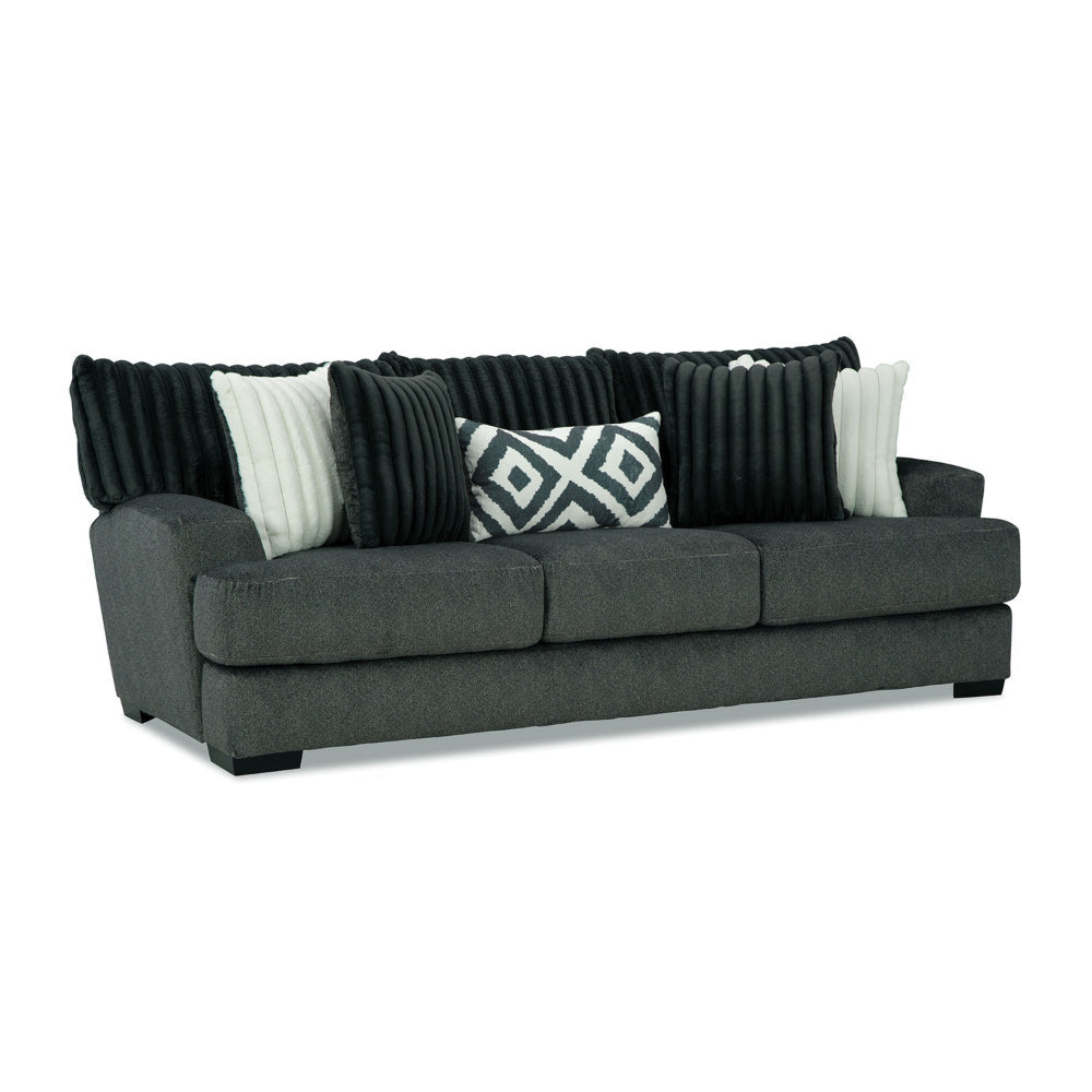 Laila Sofa, 5 Accent Pillows, 98 Inch Solid Wood, Dark Gray Chenille By Casagear Home