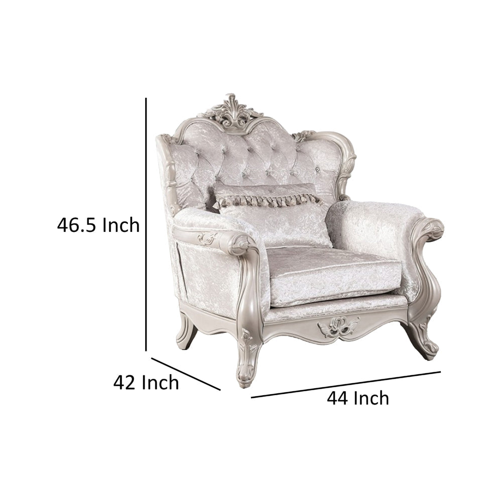 Paulo Accent Chair with Crown Molding Diamond Tufted Off White Solid Wood By Casagear Home BM319844