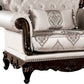 Vera Accent Chair Tufted Jacquard Pattern Carved Dark Cherry Brown Beige By Casagear Home BM319845