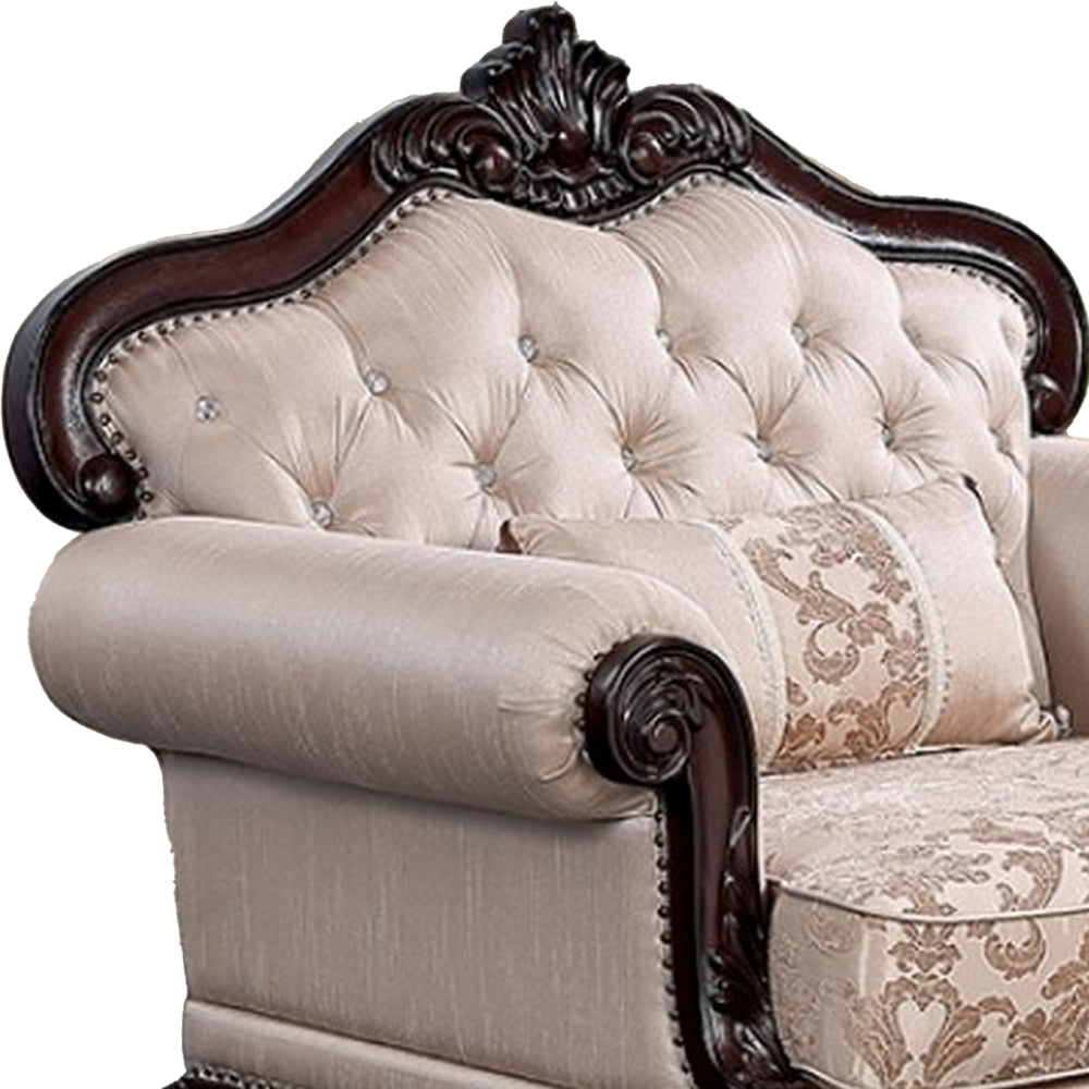 Vera Accent Chair Tufted Jacquard Pattern Carved Dark Cherry Brown Brown By Casagear Home BM319846