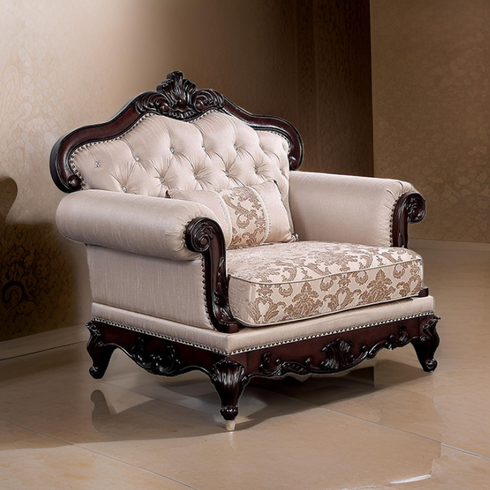 Vera Accent Chair Tufted Jacquard Pattern Carved Dark Cherry Brown Brown By Casagear Home BM319846