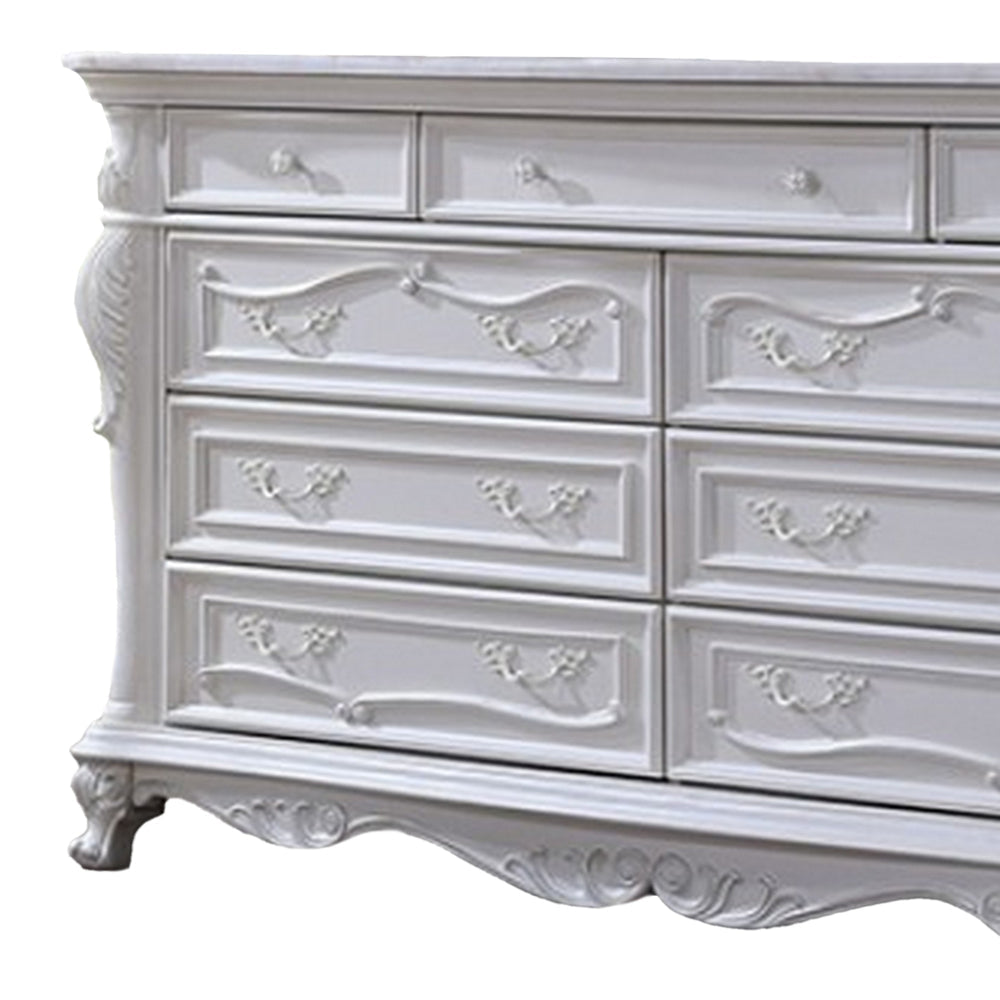 Venta Wide Dresser Chest with 9 Drawers Carved Details White Solid Wood By Casagear Home BM319847