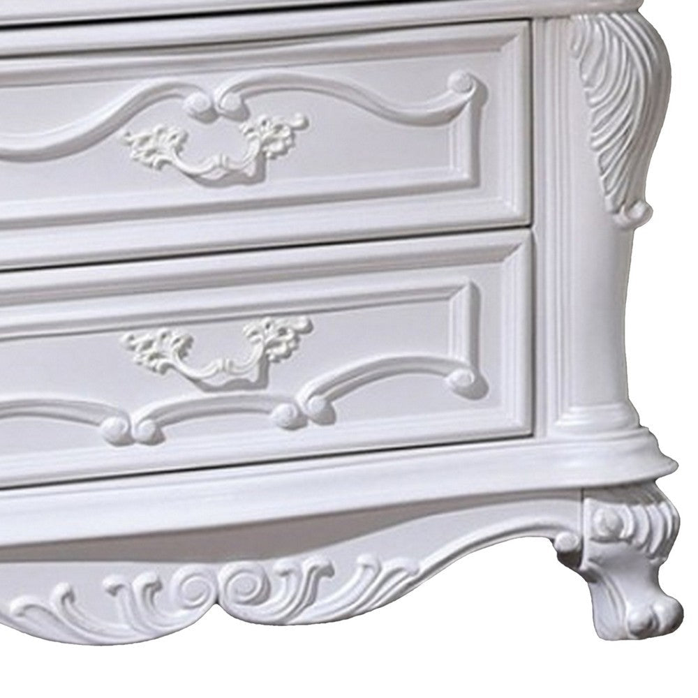 Venta Nightstand with 3 Drawers 34 Inch Carved Details White Solid Wood By Casagear Home BM319848